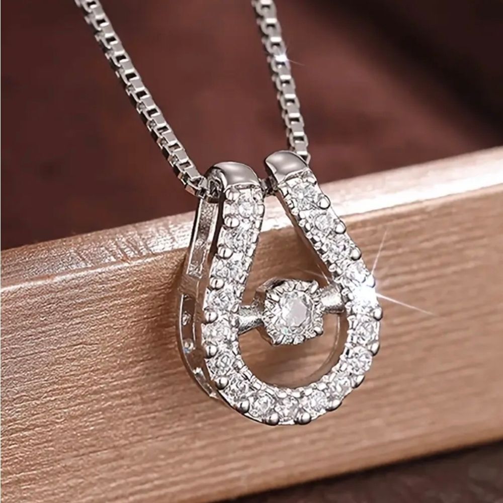 14K White Gold Plated Diamond Horseshoe Necklace